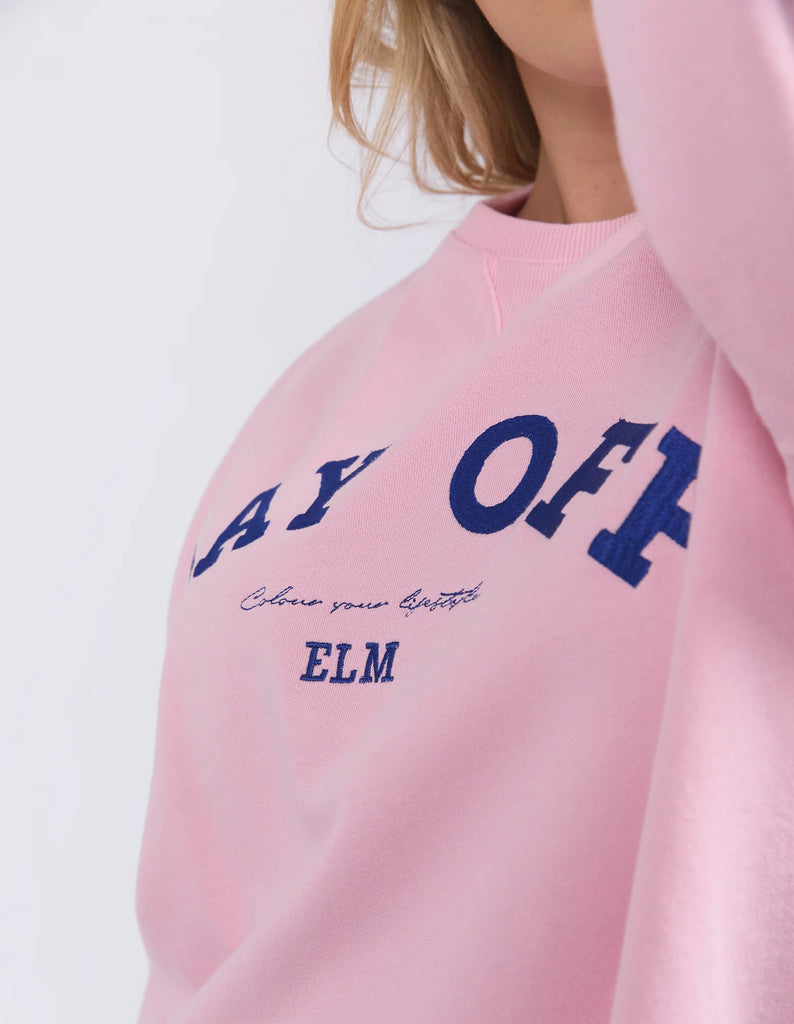 Day off crew - soft pink-Elm-Go on ... you deserve a Day Off! Our stylish 100% cotton crew gives you license to not only look casually cool, but also to have the day off you deserve. So treat yourself to a day off! Large front embroidery Oversized comfort fit Badge detail Unbrushed Cotton Fleece Model is wearing a size 16-Pash + Evolve