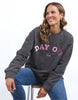 Day off crew - washed black-Elm-Go on ... you deserve a Day Off! Our stylish 100% cotton crew gives you license to not only look casually cool, but also to have the day off you deserve. So treat yourself to a day off! Large front embroidery Oversized comfort fit Badge detail Unbrushed Cotton Fleece Model is wearing a size 10-Pash + Evolve