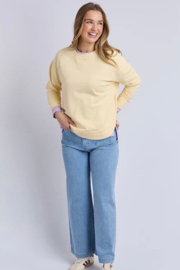 Delilah crew - egg shell-Foxwood-Comfortable, casual and 100% cotton. The Delilah Crew is the perfect addition to your everyday style! Featuring a crew neckline, curved hem and ribbed detailing, this relaxed fit, unbrushed fleece jumper will mix and match with all your wardrobe favourites Round neckline Raw edge detail Relaxed fit Unbrushed Cotton Fleece Our model is 176cm and wears Size 10-Pash + Evolve
