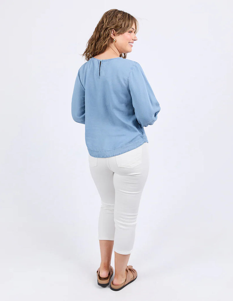 Della chambray top - mid blue-Elm-*Balloon sleeve *Round neck *Relaxed fit *Lyocell/Chambray-Pash + Evolve