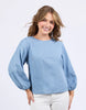 Della chambray top - mid blue-Elm-*Balloon sleeve *Round neck *Relaxed fit *Lyocell/Chambray-Pash + Evolve