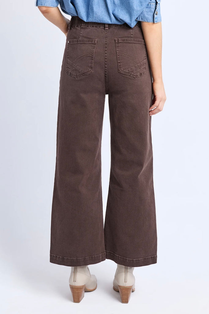 Delphi Front Pocket Jean - Chocolate-Elm-The Delphi Front Pocket Jean is an effortless everyday style with a relaxed wide-leg shape that feels both polished and easy to wear. With an easy pull-on waist for all-day comfort, a relaxed wide-leg silhouette, and practical pocket detail, it’s made for easy everyday outfitting. Crafted from comfortable stretch denim, it delivers comfortable wear and easy versatility. Wear it with a neat knit, a tucked-in shirt or a simple tee to highlight the silhouette, then add