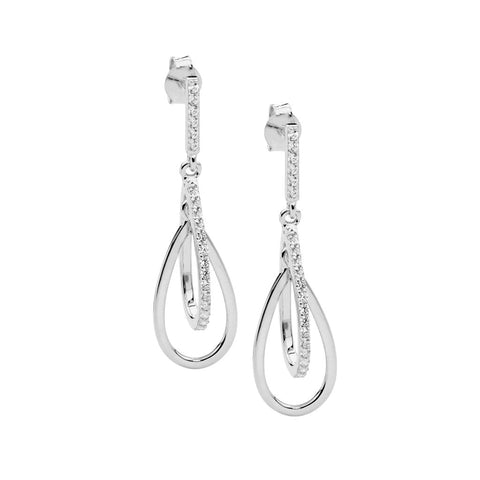 Paperclip earrings with freshwater pearl - silver