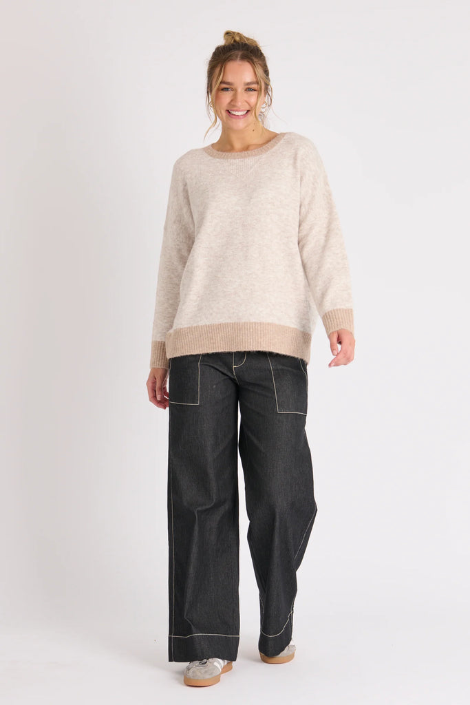 Drop Shoulder Jumper - Beige-One Ten Willow-Drop Shoulder Long Sleeve Straight Hem Round neck Fabrication: 53% Recycled Polyester 39% Acrylic 5% Wool 3% Elastane-Pash + Evolve