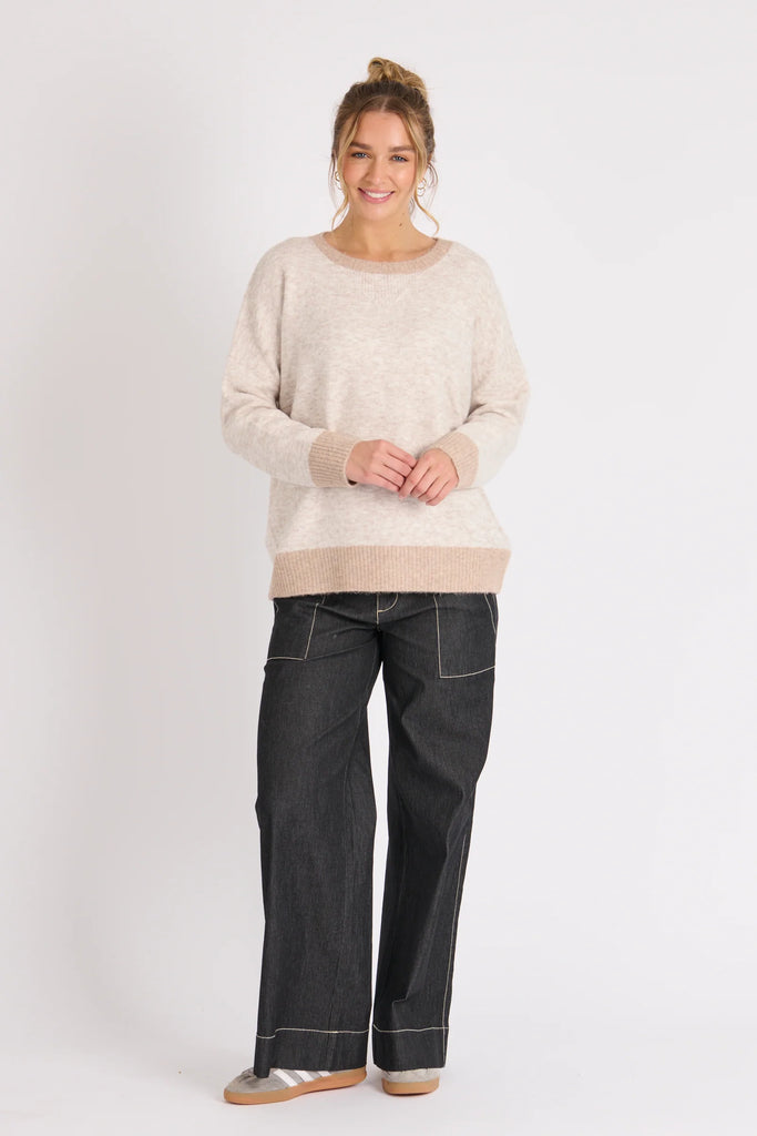 Drop Shoulder Jumper - Beige-One Ten Willow-Drop Shoulder Long Sleeve Straight Hem Round neck Fabrication: 53% Recycled Polyester 39% Acrylic 5% Wool 3% Elastane-Pash + Evolve