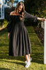 Dusk Midi Dress - Black-Elm-Pretty And Perfect The Dusk Midi Dress Is Stylish Simplicity. Featuring 3/4 Length Puff Sleeves, A Flattering Shirred Bodice And It Even Has Pockets! Dress Her Up Or Down The Dusk Midi Is The Versatile Style You Need This Season. Best Selling Style Shirred Bodice Slightly Puffed Elasticated Sleeves Slub Tencel Model is 171cm and wears Size 10-Pash + Evolve