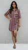 Ebby shirt dress - Chocolate/Pink-Pash + Evolve-*Collar *Button down front *Chocolate/Pink stripe *Short sleeve *Curved hemline *100% Cotton-Pash + Evolve