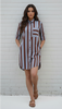 Ebby shirt dress - chocolate/blue-Pash + Evolve-*Collar *Button down front *Chocolate/Blue stripe *Short sleeve *Curved hemline-Pash + Evolve