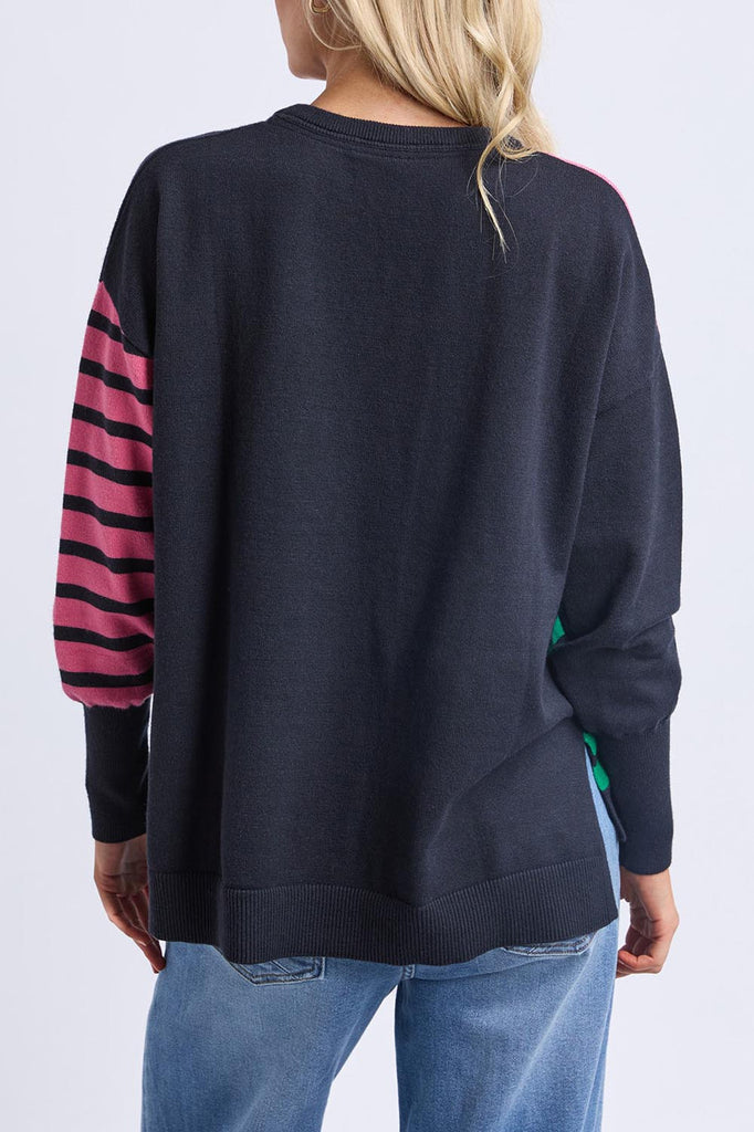 Effie mixed knit - pink/turquiose-Elm-Crew neckline with rib trim Long sleeves with drop shoulder Long ribbed sleeve cuffs Side splits at hem Relaxed fit 50% viscose 28% polyester 22% nylon-Pash + Evolve