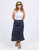 Eleni Skirt - Dark Sapphire-Elm-Designed for everyday wear, the eleni skirt boasts bias cut, elastic waist, and slightly flared hemline. Style it your way for an effortless look that works for any day of the week. Bias cut Elastic waist Slightly flared hemline Linen Model is 171cm and wears Size 10-Pash + Evolve