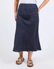 Eleni Skirt - Dark Sapphire-Elm-Designed for everyday wear, the eleni skirt boasts bias cut, elastic waist, and slightly flared hemline. Style it your way for an effortless look that works for any day of the week. Bias cut Elastic waist Slightly flared hemline Linen Model is 171cm and wears Size 10-Pash + Evolve