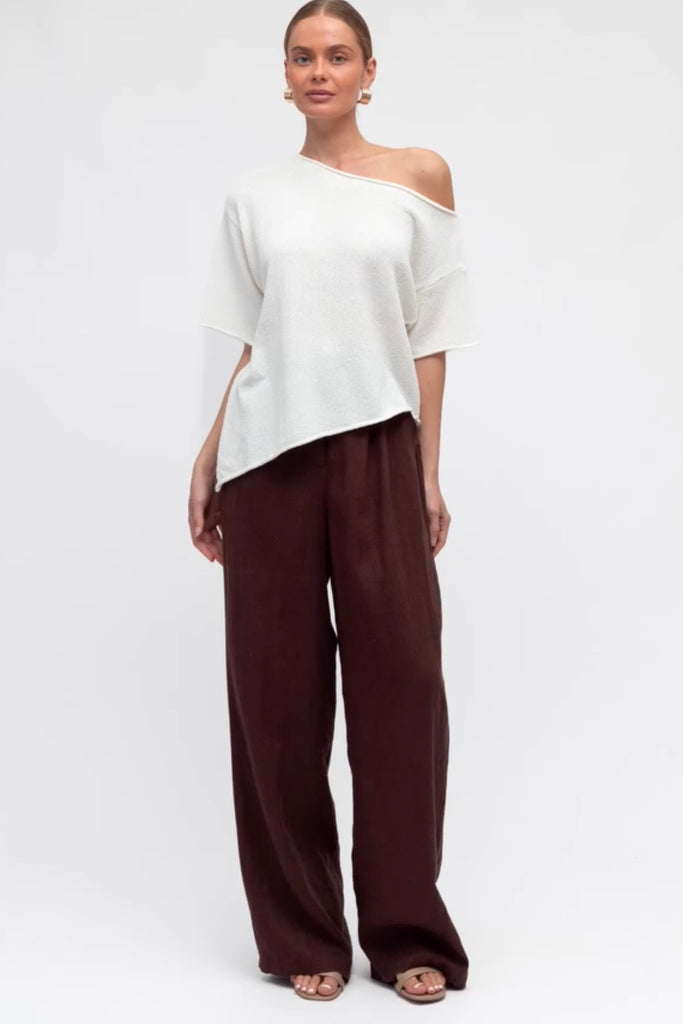 Ella top - white-Pash + Evolve-*Asymmetrical neckline *Off the shoulder *Side splits *Acrylic/Polyester-Pash + Evolve