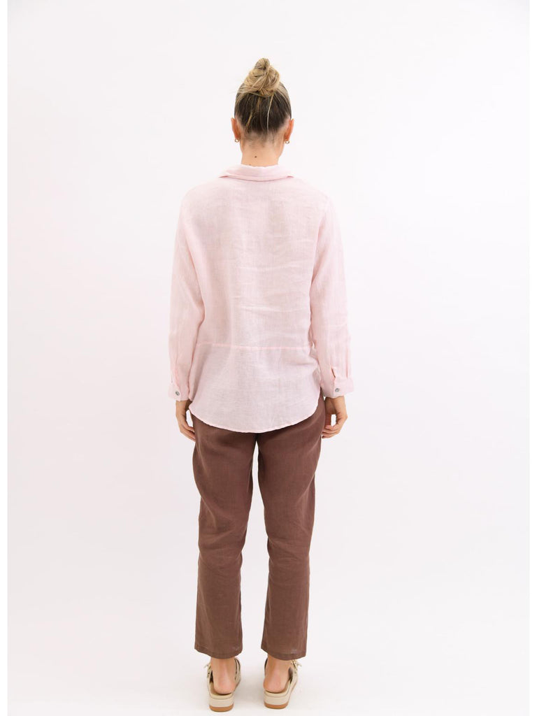 Ellie linen shirt - blush-Pash + Evolve-*Long sleeve *High-low hemline *Button up front *Collar *100% Linen-Pash + Evolve