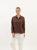 Ellie linen shirt - chocolate-Pash + Evolve-*Long sleeve *High-low hemline *Button up front *Collar *100% Linen-Pash + Evolve