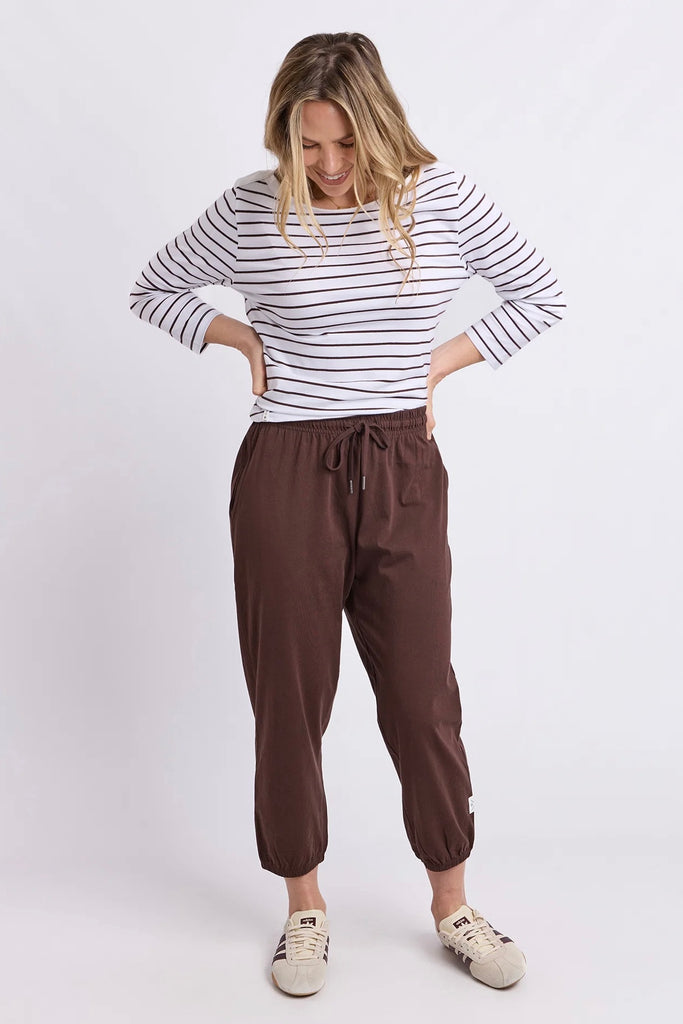 Ellie lounge pant - coffee-Elm-Relaxed comfort meets everyday style in the Ellie Lounge Pant. Made from premium Australian cotton jersey, it features a cropped length and comfortable elastic waistband with adjustable tie. Pair it with your favourite tee or sweat for easy off-duty dressing. Australian cotton Cropped Length Elastic Waistband with adjustable Tie Relaxed fit 100% Australian Cotton Jersey-Pash + Evolve