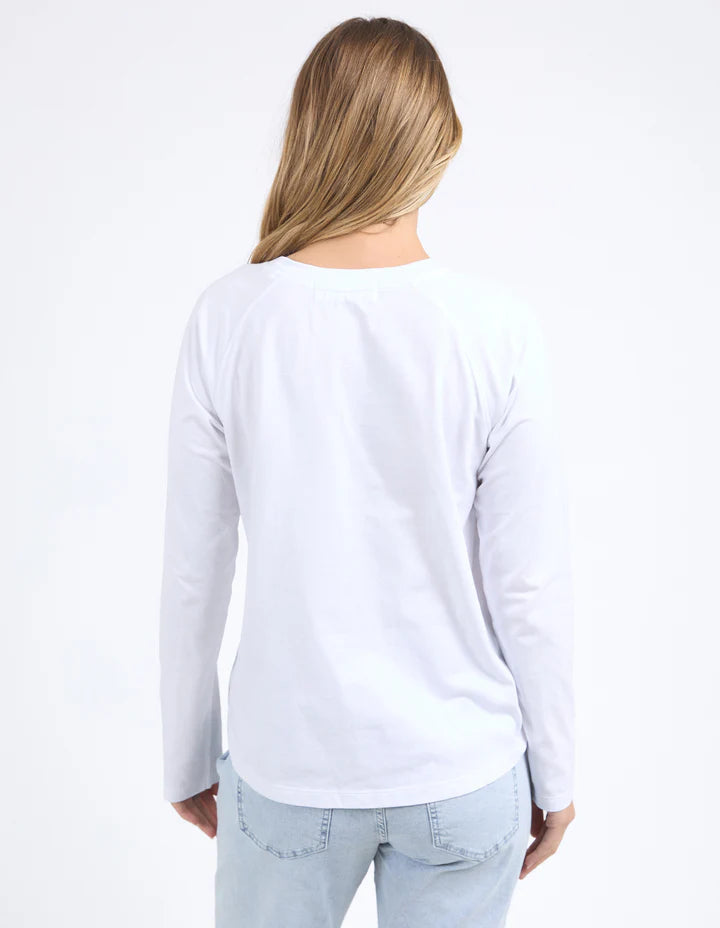Endless Long Sleeve Tee - White-Foxwood-The Endless Long Sleeve features a classic design with a side split hem and lightweight feel. Its crew neck and clean finish make it a comfortable choice for everyday wear. Round neckline Raglan sleeve Side seam splits 100% Cotton Our model is 176cm and wears Size 10-Pash + Evolve