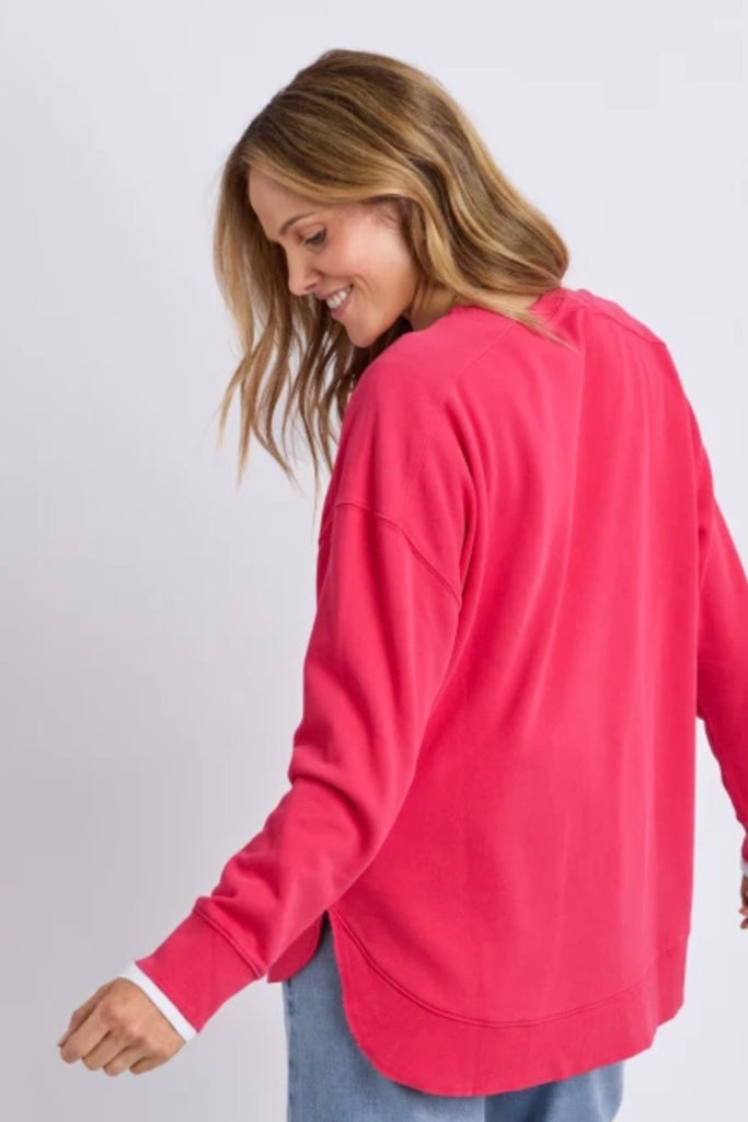 Established crew - dark pink-Elm-Guaranteed to be your new favourite crew. The Established Crew features raw seam detail and cute Elm embroidery making it an effortless choice for both comfort and style. Raw hem detail Chest embroidery Scooped hemline Relaxed fit 100% cotton unbrushed fleece Model is wearing a size 10-Pash + Evolve