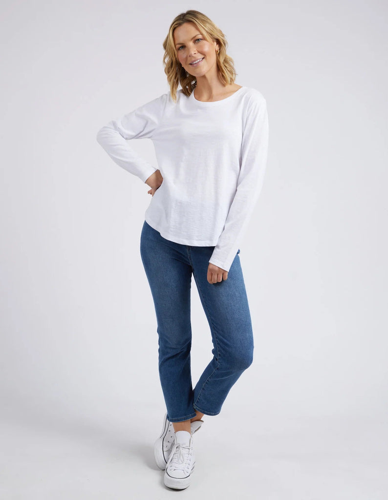 Everyday Long Sleeve - White-Elm-A basic but better! The Everyday Long Sleeve Tee is just as it sounds a fantastic piece for everyday wear. Layer it with a tee or under your favourite crew for extra warmth or wear it by itself as a stylish piece. Featuring a scooped hem and round neck you'll want this basic in every colour. Ideal for layering Crew Neckline Curved hemline Cotton Slub Jersey Model is wearing a size 10-Pash + Evolve