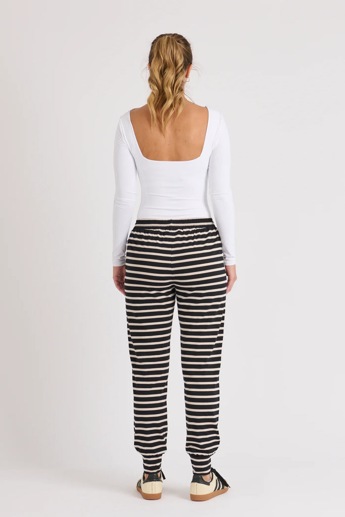 Everyday Pant - Beige Stripe-One Ten Willow-Elasticated Waist Band Self Fabric Waist Tie Side Pockets Full Length Cuffed Leg Opening Fabrication: 95% Cotton 5% Elastane Jersey-Pash + Evolve
