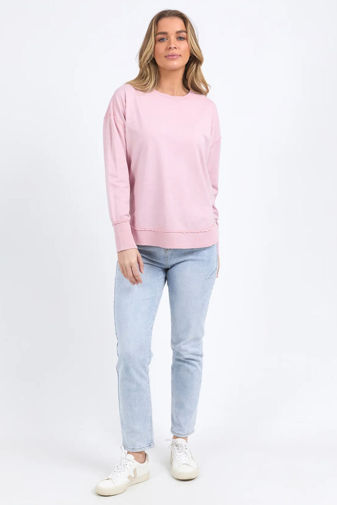 Farrah Long Sleeve - Blossom Pink-Foxwood-A new crew to the Foxwood range the Farrah Long Sleeve in 100% Fresh Pima Cotton features a classic crew neckline and raw edge detail. This relaxed fit jumper is an easy everyday wear. Round neckline Raw edge detail Relaxed fit Pima Cotton Jersey Our model is 176cm and wears Size 10-Pash + Evolve