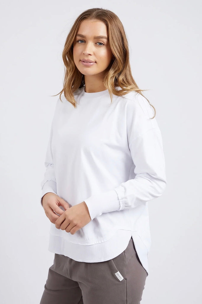 Farrah Long Sleeve - White-Foxwood-A new crew to the Foxwood range the Farrah Long Sleeve in 100% Fresh Pima Cotton features a classic crew neckline and raw edge detail. This relaxed fit jumper is an easy everyday wear. Round neckline Raw edge detail Relaxed fit Pima Cotton Jersey Our model wears size 8-Pash + Evolve