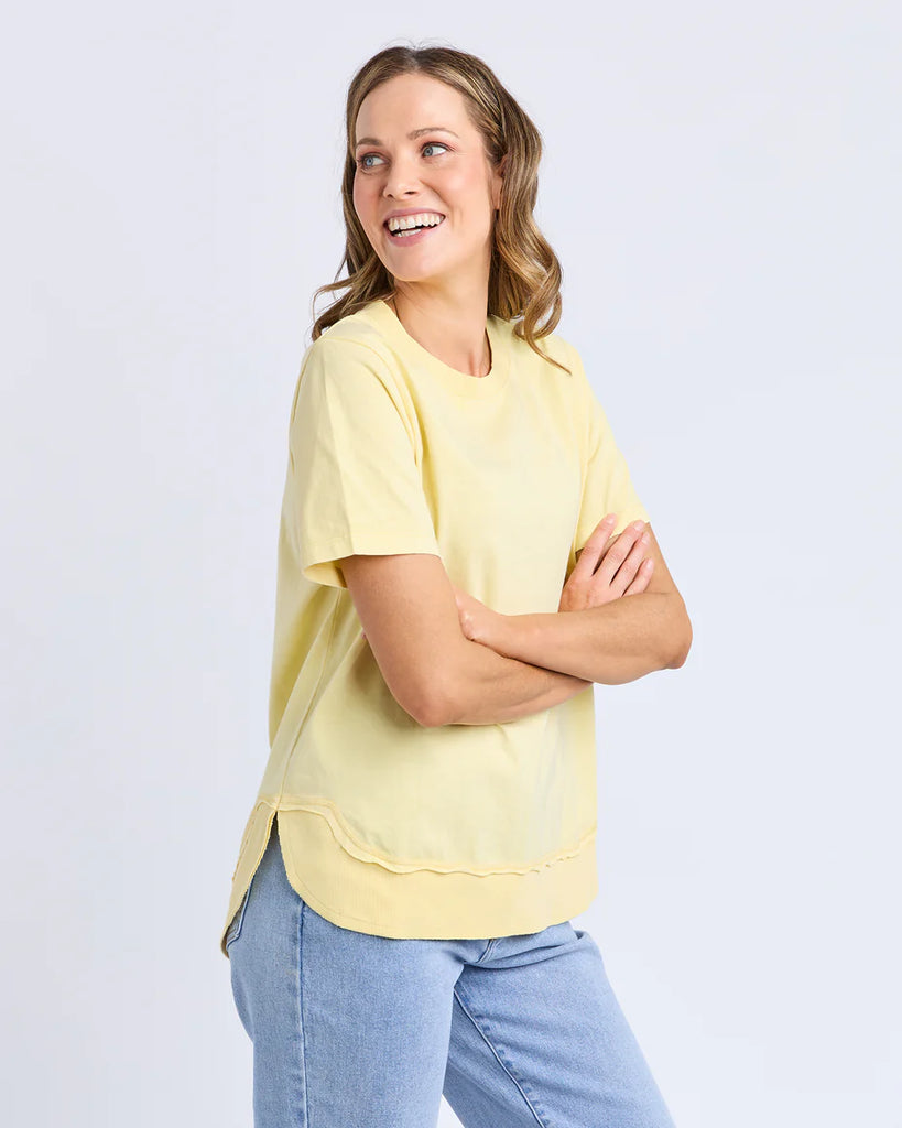 Farrah Tee - Lemon-Foxwood-A new t-shirt to the Foxwood range based on our best selling Farrah Long Sleeve Tee. This 100% Fresh Pima Cotton tee features a classic crew neckline and raw edge detail and is a wonderful everyday stylish option for your casual wardrobe. Round neckline Raw edge detail Relaxed fit 100% Cotton Model is wearing a size 10-Pash + Evolve