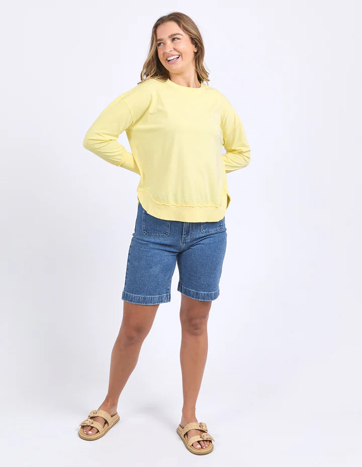 Farrah long sleeve - lemon-Foxwood-A new crew to the Foxwood range the Farrah Long Sleeve in 100% Fresh Pima Cotton features a classic crew neckline and raw edge detail. This relaxed fit jumper is an easy everyday wear. Round neckline Raw edge detail Relaxed fit 100% Cotton Model is wearing a size 10-Pash + Evolve