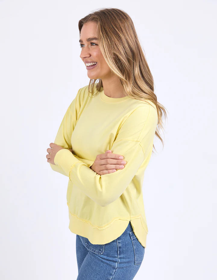 Farrah long sleeve - lemon-Foxwood-A new crew to the Foxwood range the Farrah Long Sleeve in 100% Fresh Pima Cotton features a classic crew neckline and raw edge detail. This relaxed fit jumper is an easy everyday wear. Round neckline Raw edge detail Relaxed fit 100% Cotton Model is wearing a size 10-Pash + Evolve