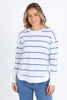 Farrah long sleeve - white/cornet blue stripe-Foxwood-A new crew to the Foxwood range the Farrah Long Sleeve in 100% Fresh Pima Cotton features a classic crew neckline and raw edge detail. This relaxed fit jumper is an easy everyday wear. Round neckline Raw edge detail Relaxed fit Pima Cotton Jersey Our model is 176cm and wears Size 10-Pash + Evolve