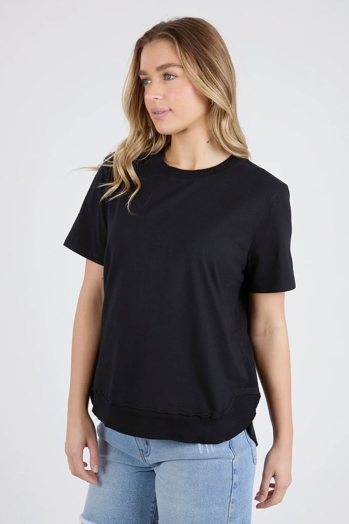 Farrah short sleeve tee - black-Foxwood-A new t-shirt to the Foxwood range based on our best selling Farrah Long Sleeve Tee. This 100% Fresh Pima Cotton tee features a classic crew neckline and raw edge detail and is a wonderful everyday stylish option for your casual wardrobe. Round neckline Raw edge detail Relaxed fit Pima Cotton Jersey Model is wearing a Size 10-Pash + Evolve