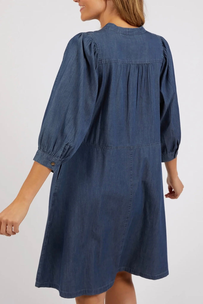 Filippa Denim Dress - Mid Blue-Elm-Every wardrobe needs a denim dress. Look no further than the Filippa. Featuring a flattering A-Line Skirt in a half button front shirt style. Add pockets and this versatile dress is an effortless wardrobe option. Half button placket A-line skirt Pockets 100% Cotton-Pash + Evolve