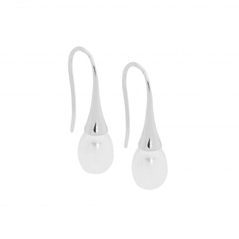 Paperclip earrings with freshwater pearl - silver