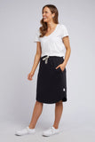 Fundamental Isla Skirt - Washed Black-Elm-Stylish And Versatile Skirt Ideal For Everyday Spring & Summer Wear. Featuring An Elasticated Tie Waist, Pockets And A Below Knee Scooped Hemline, The Isla Skirt Is Ideal For Everyone's Wardrobe. Versatile Everyday Skirt Elasticated Tie Waist Scooped Hemline Cotton Jersey Model is 169cm and wears Size 10-Pash + Evolve