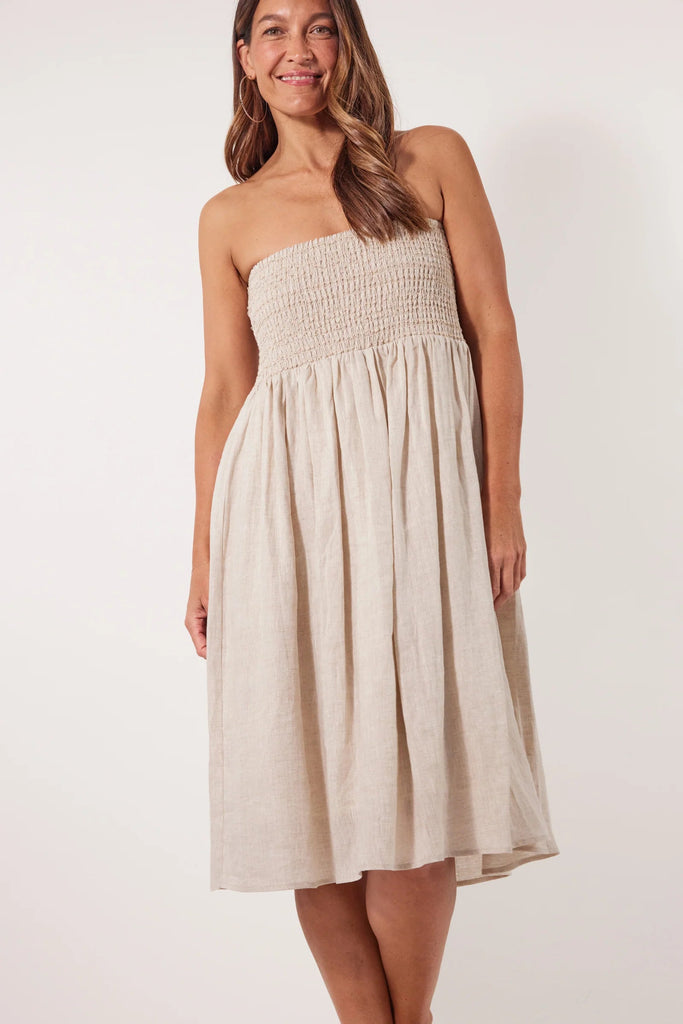 Gala Skirt/Dress - Canvas-Isle of Mine-Say hello to the Gala Skirt/Dress, a versatile wardrobe essential that offers endless possibilities! Crafted from refreshing Ramie fabric, it guarantees all-day comfort and can transition effortlessly from a maxi skirt to a knee-length strapless dress. Pack this versatile piece in your suitcase for your next vacation! FEATURES: Wide elastic bandeau Knee/Ankle-length Lotus, Peony & Teal: 100% Ramie Canvas: 52% Linen, 48% Ramie Lining: 100% Rayon-Pash + Evolve