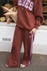 Gigi Wide Leg Terry Trackpant -burnt toffee orchid side stripe-Ceres Life-Organic terry cotton Regular fit Wide leg Side pockets Decorative side stripe for a sporty vibe Hang garment to dry after washing and hot iron side trim at seams if required 100%Cotton-Pash + Evolve