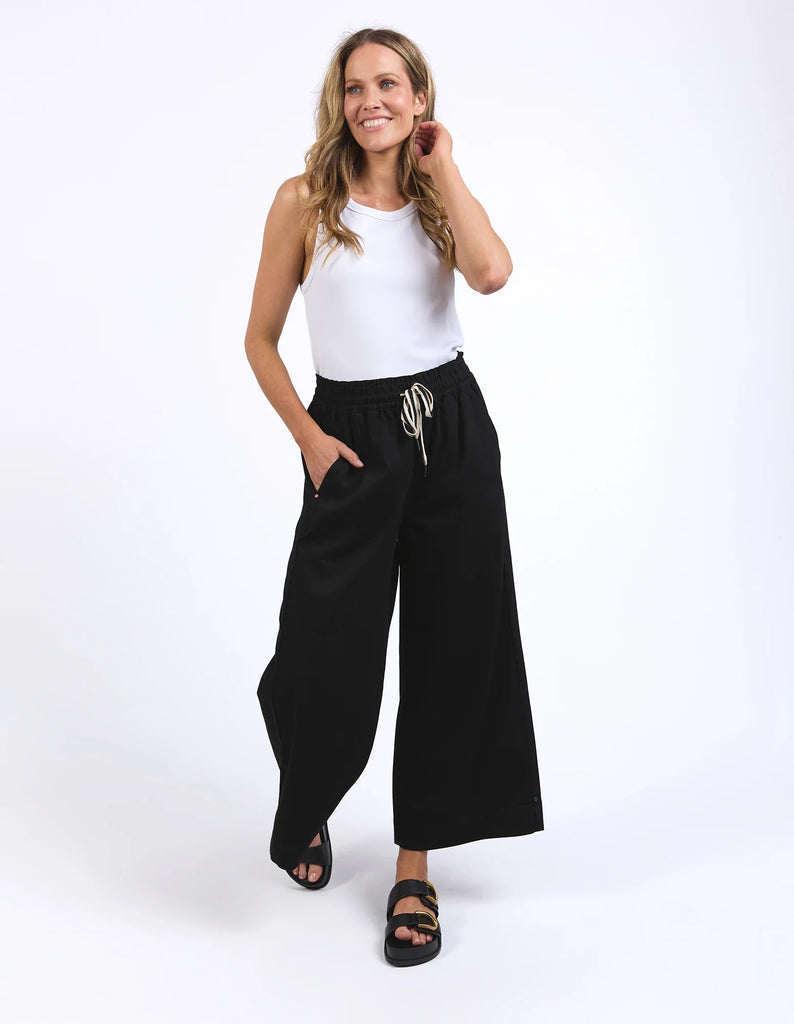 Greta Wide Leg Pant - Black-Pash + Evolve-The ultimate in comfort, the Greta Wide Leg Pant in a mid-weight rigid denim are so easy to wear and will work with everything in your wardrobe. Featuring a drawstring waist for extra comfort, you'll be reaching for these pants everyday. Elastic waist Wide leg Recycled denim Rigid denim-Pash + Evolve