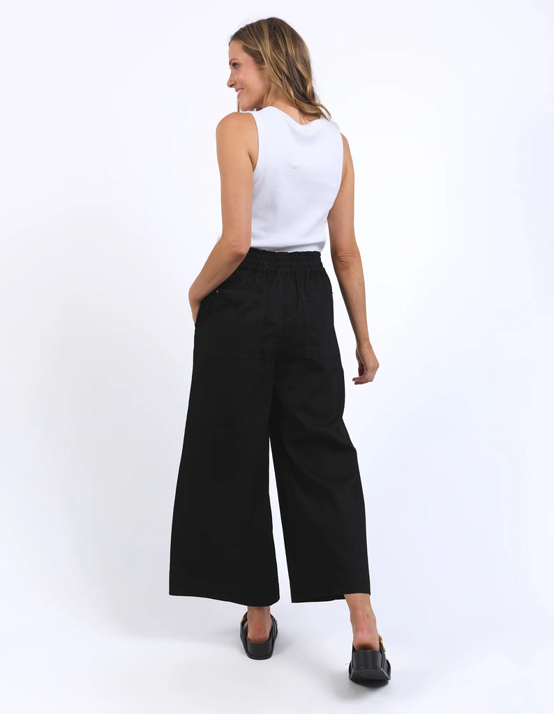 Greta Wide Leg Pant - Black-Pash + Evolve-The ultimate in comfort, the Greta Wide Leg Pant in a mid-weight rigid denim are so easy to wear and will work with everything in your wardrobe. Featuring a drawstring waist for extra comfort, you'll be reaching for these pants everyday. Elastic waist Wide leg Recycled denim Rigid denim-Pash + Evolve