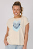 Half Collar Tee - Ecru Falling Hearts-One Ten Willow-The Half Collar Tee in Ecru Falling Hearts is crafted from a soft cotton blend for easy everyday wear. Featuring a relaxed fit with a round neckline, short sleeves, and a half-collar detail for a modern touch, this tee combines casual comfort with subtle style. Fabric: 80% COTTON, 15% POLYESTER, 5% ELASTANE – soft with a gentle stretch Fit: Relaxed fit. Our model is 176cm tall (size 8–10) and wears a size small. Designed in Geelong, Victoria-Pash + Evolve