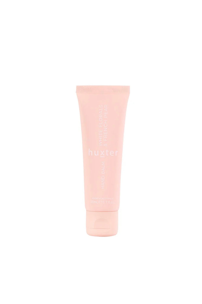 Hand balm Gift Box - Pink Flower - White floral & French pear-Huxter-A beautifully presented hand balm designed to nourish, soften, and restore dry hands. Housed in an elegant mauve flower gift box, this 50ml balm is a thoughtful little luxury, perfect for everyday care or effortless gifting. Formulated with a deeply nourishing blend of avocado oil, coconut oil, shea, and cocoa butter, it helps revitalise the appearance of dry skin while keeping hands feeling smooth and comfortably hydrated. Enriched with 