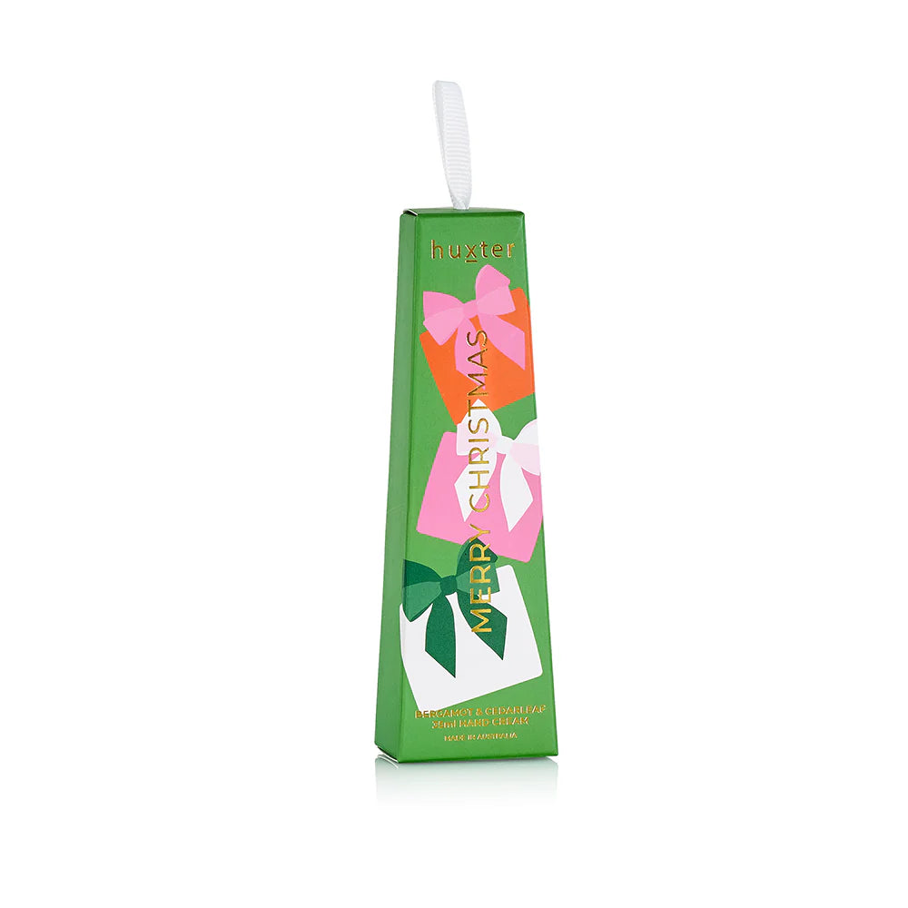 Hanging Hand Cream – Bergamot & Cedarleaf-Huxter-Give your hands daily care with this luxurious 35ml Hanging Hand Cream, made with a natural blend of almond oil, coconut oil, shea butter, and cocoa butter. The silky texture absorbs quickly, keeping hands feeling soft, smooth, and hydrated. Loved for its light and uplifting scents of bergamot and cedarleaf, this cream is a handy travel companion. These charming ornaments are ideal for everyday use and make the perfect holiday gift. - No SLS/SLES- No PEGs- Ve