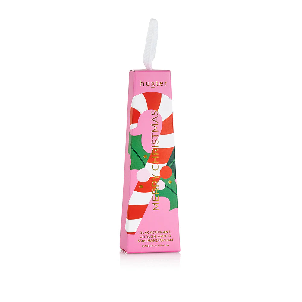 Hanging hand cream - Blackcurrant, Citrus & Amber-Huxter-Give your hands daily care with this luxurious 35ml Hanging Hand Cream, made with a natural blend of almond oil, coconut oil, shea butter, and cocoa butter. The silky texture absorbs quickly, keeping hands feeling soft, smooth, and hydrated. Loved for its light and uplifting scents of blackcurrant, citrus, and amber, this cream is a handy travel companion. These charming ornaments are ideal for everyday use and make the perfect holiday gift. - No SLS/