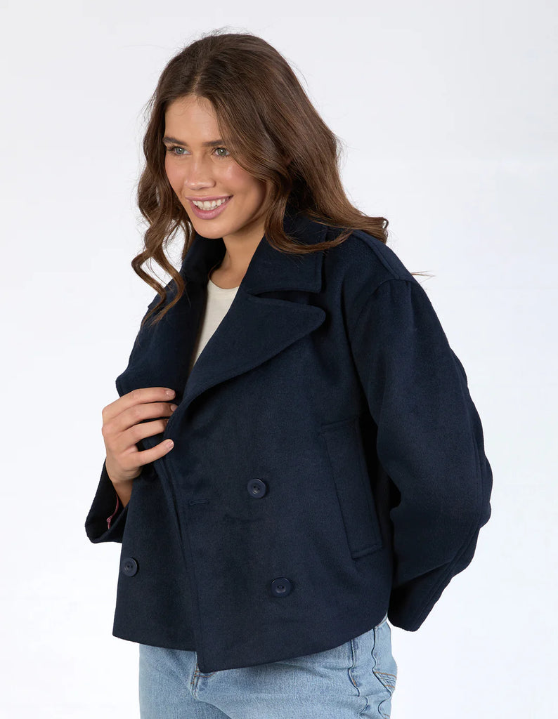 Harley peacoat - dark sapphire-Elm-Like your jackets slightly shorter? The Harley Peacoat is a stunning cropped coat that looks gorgeous when worn atop your favourite denim jeans for the ultimate in timeless chic! Cropped length Front pockets Button closure Model is wearing a size 10-Pash + Evolve