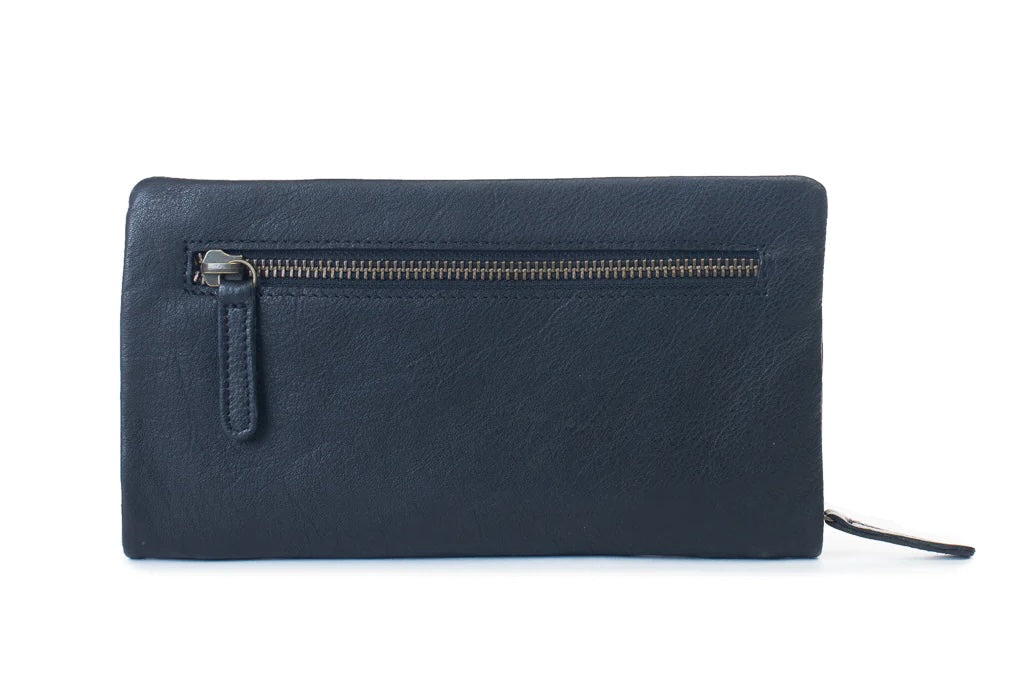 Harriet purse - black-DUSKY ROBIN-We love the simplicity of the Harriet purse, unzip and everything is on display and within reach. It is a secure, zip around purse with 2 large expandable sections, a divider zip section through the middle, 8 card slots (4 each side) + 2 large sections for notes, receipts or your phone. There is also an external zip for coins. 20.5 x 11.5 x 2cm closed-Pash + Evolve
