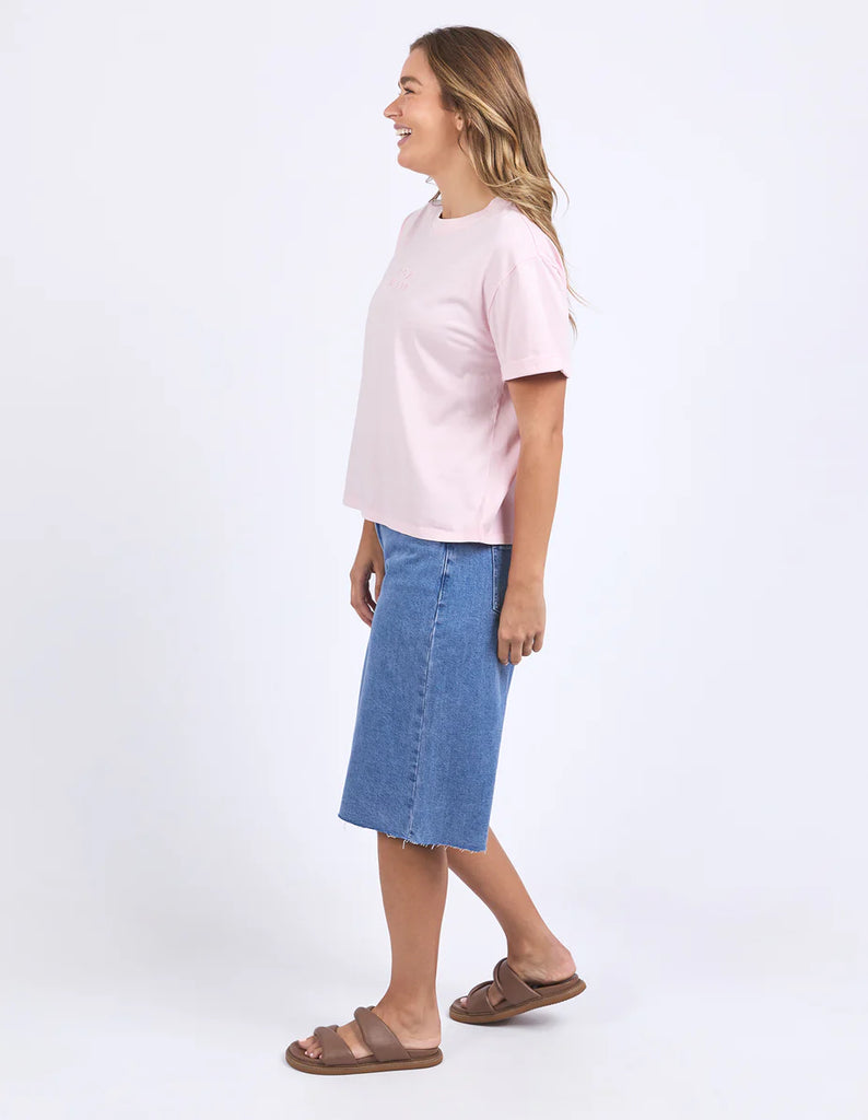 Huntleigh Oversized Tee - Pale Pink-Foxwood-Classic oversized tee for casual everyday wear. Featuring front chest embroidery and made with fresh 100% cotton. Round neckline Front chest embroidery Oversized fit 100% Cotton Model is wearing a size 10-Pash + Evolve