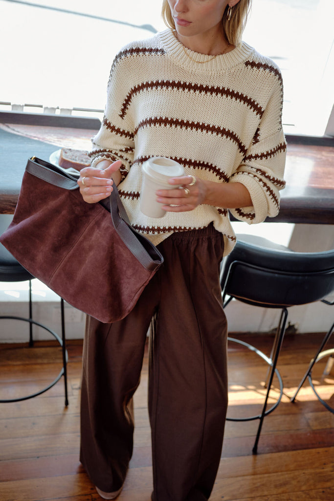 Lila Oversized Knit Crew - ecru stripe