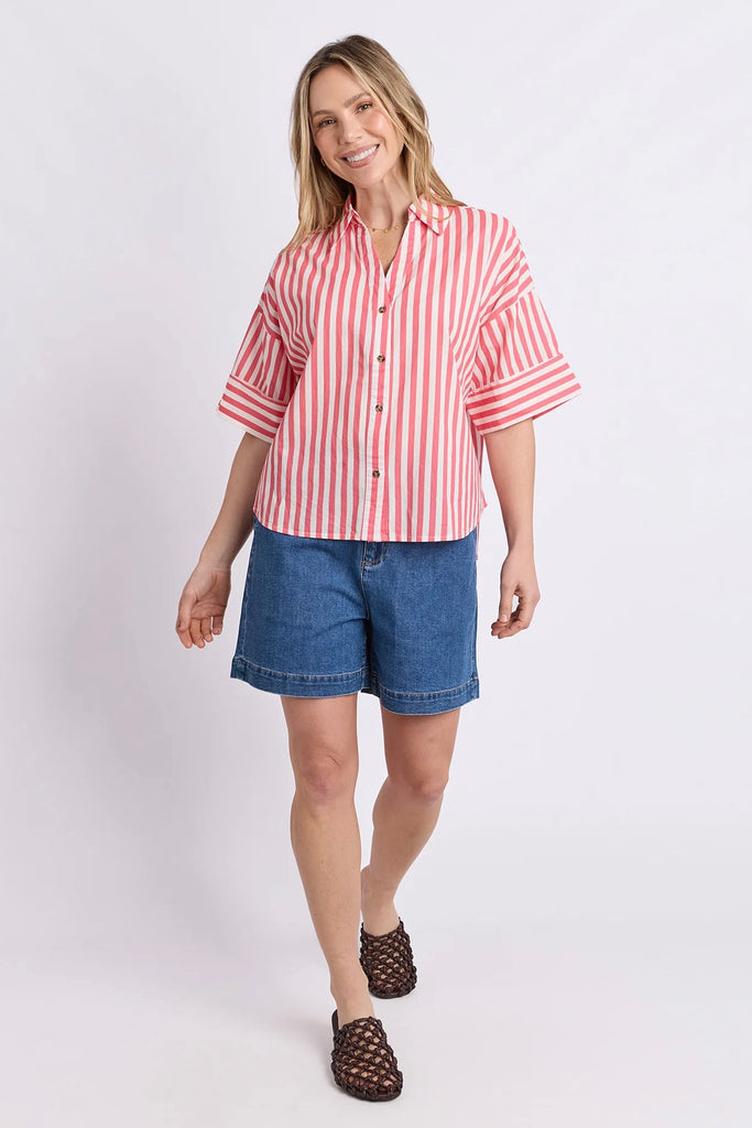 Striped Holiday Shirt - Pink Lemonade/White