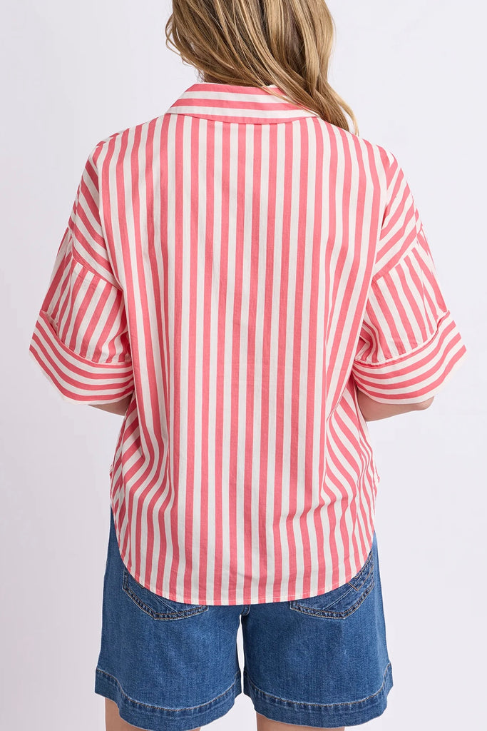 Striped Holiday Shirt - Pink Lemonade/White