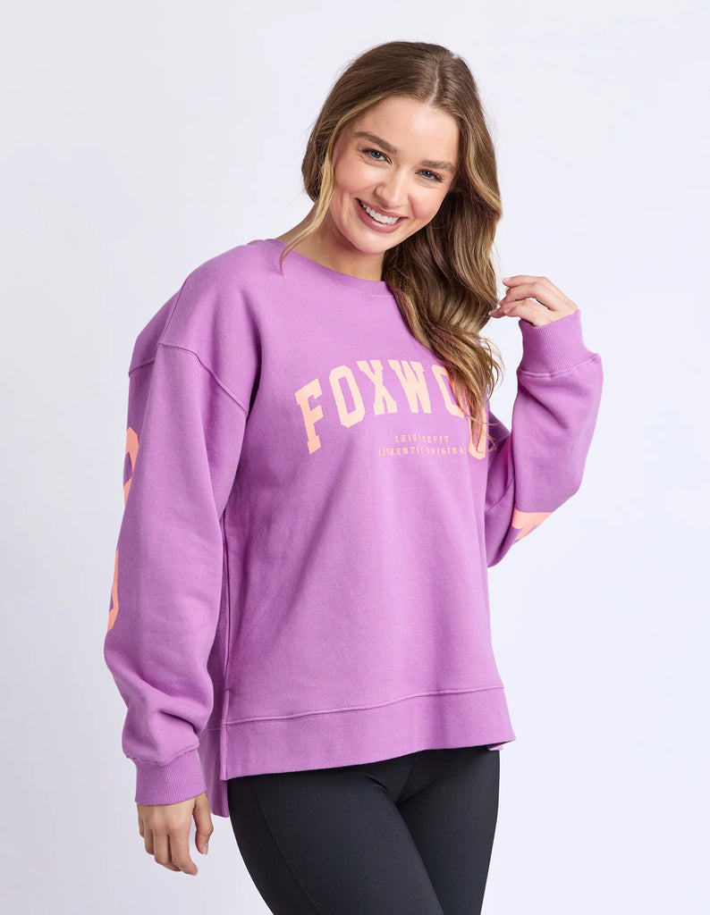 Interval Crew - Purple/Orange-Pash + Evolve-The Interval Crew is our designers new favourite this season. Featuring all the classic heritage of Foxwood LeisureFit fleece this oversized fitting crew sports a large print along the back shoulders and is both comfortable and cool. Front chest print Large back & sleeve print Oversized fit 100% Cotton Our model is 176cm and wears Size 10-Pash + Evolve