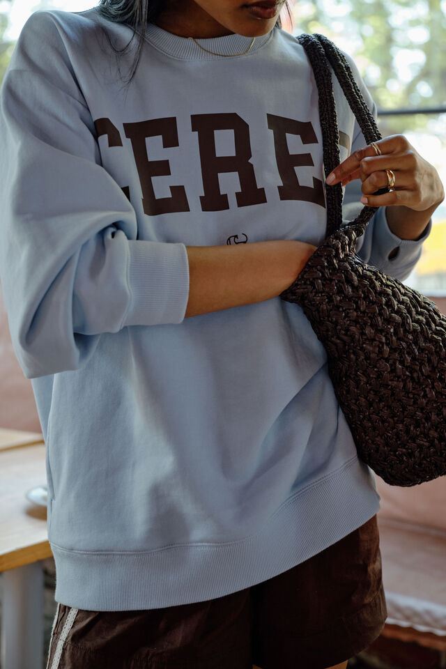 Isla Oversized Slouchy Crew - Chalk blue-Ceres Life-Organic Cotton blend Loopback Oversized fit Drop shoulder Thumb hole in cuff Pockets in side seams 80% Cotton, 20% Polyester.-Pash + Evolve