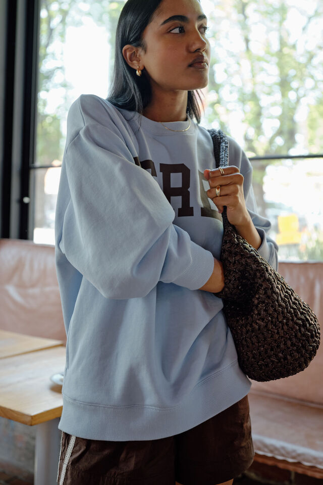 Isla Oversized Slouchy Crew - Chalk blue-Ceres Life-Organic Cotton blend Loopback Oversized fit Drop shoulder Thumb hole in cuff Pockets in side seams 80% Cotton, 20% Polyester.-Pash + Evolve